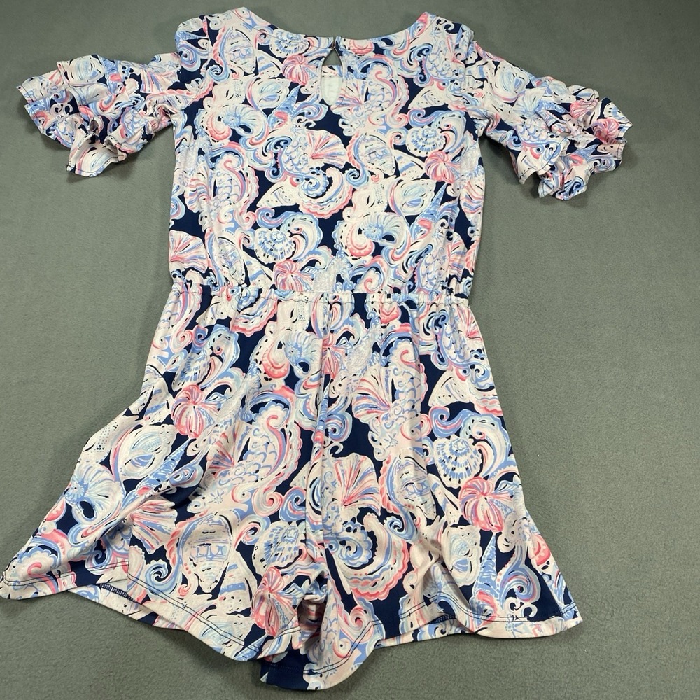 Lilly Pulitzer Womens XS Lula Romper Short Sleeve Navy Blue Pink Paisley Pattern